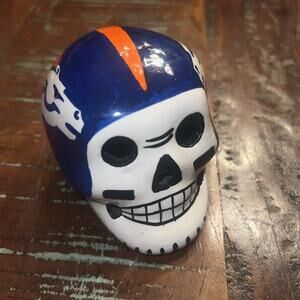 Denver Broncos Day of the Dead Mini Sugar Skull Hand Painted Clay Pottery